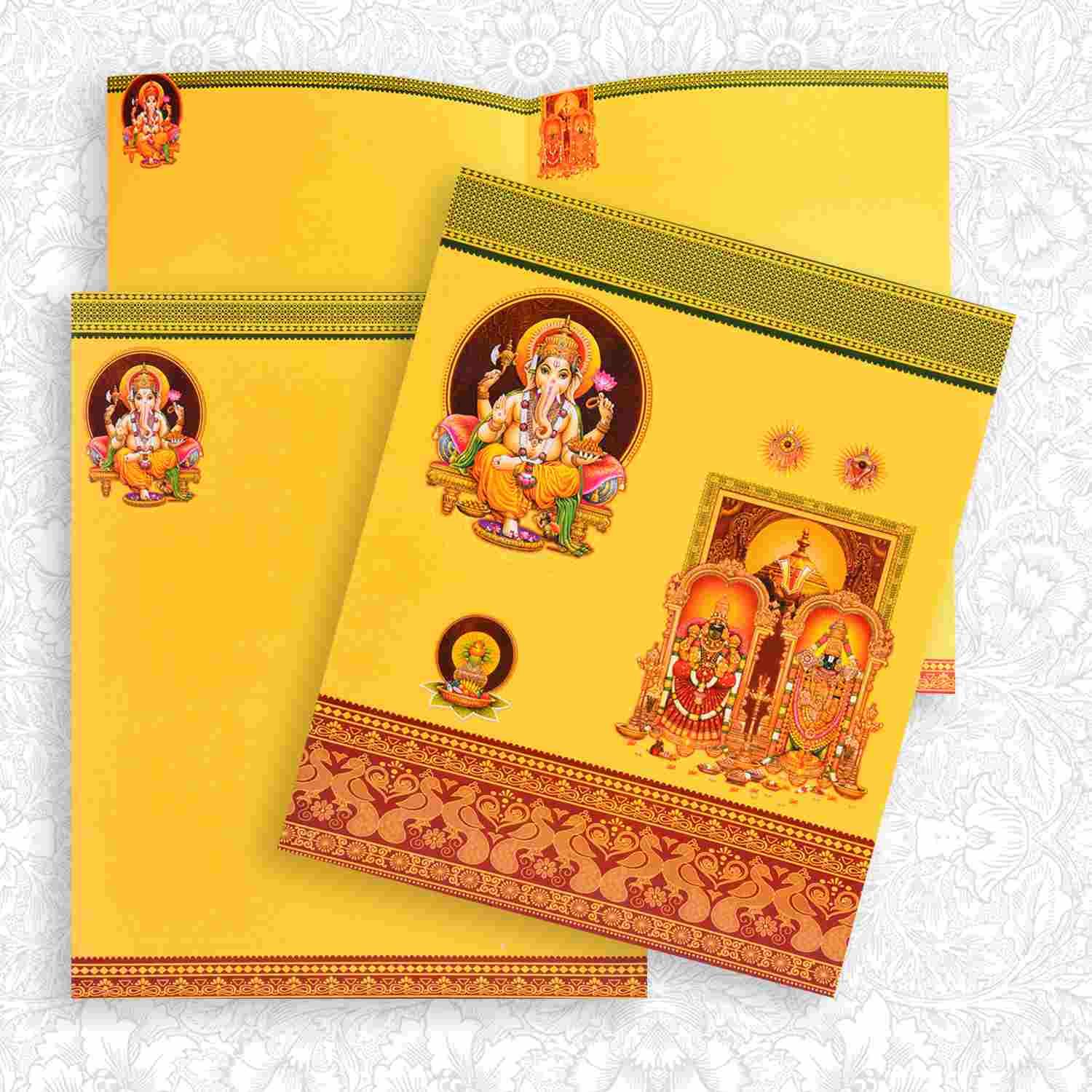 Classic Yellow Shading With Ganesha Theme Wedding Card-KNK1734-1